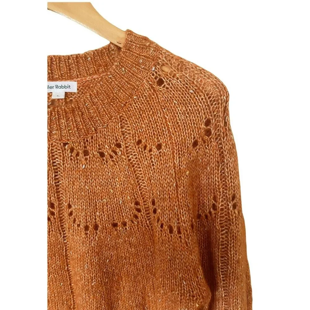 ROLLER RABBIT Velma Sweater Burnt Orange Alpaca Crew Neck Open-Knit Crew Neck - Picture 10 of 11